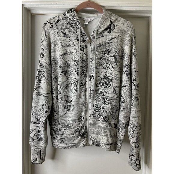 Athleta Eden Black and White Floral Ultra Soft Full Zip Hooded Sweatshirt Size M - Picture 2 of 7